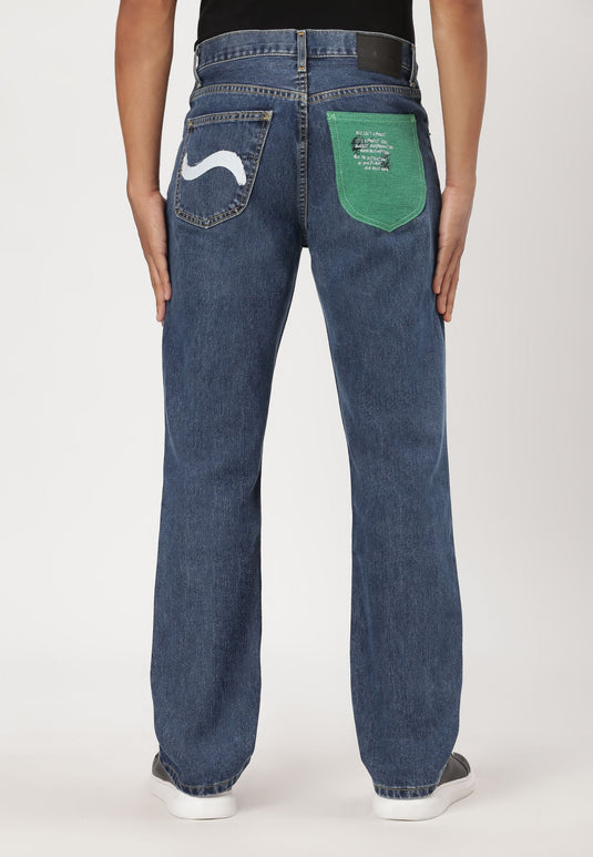 Mid Indigo Mid Rise Straight Jeans