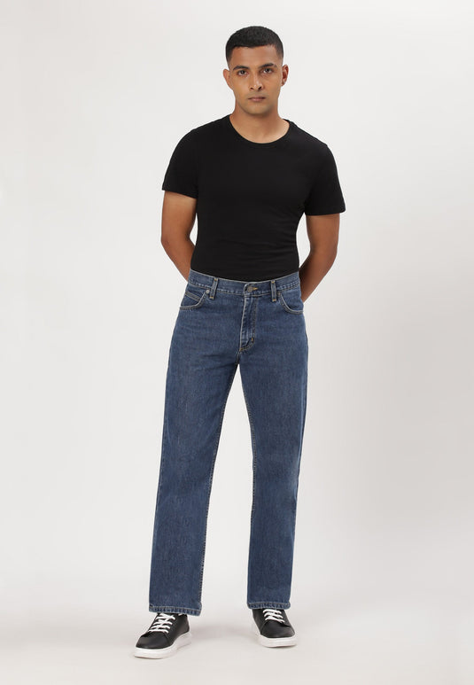 Mid Indigo Mid Rise Straight Jeans
