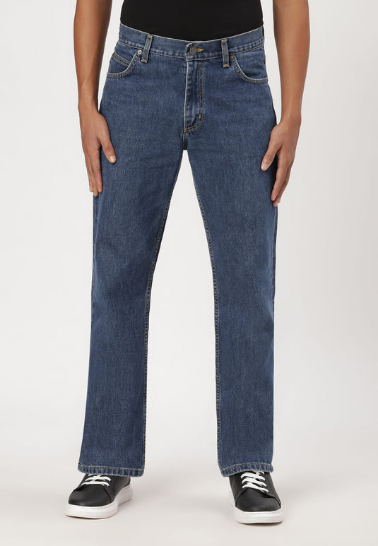 Mid Indigo Mid Rise Straight Jeans