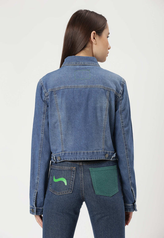 UnCrave Pledge | Mid Indigo Cropped Trucker Jacket | Small