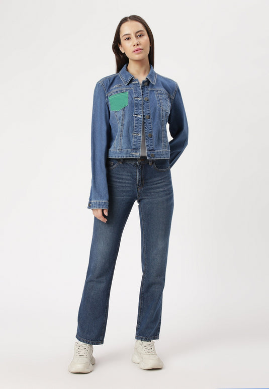 UnCrave Pledge | Mid Indigo Cropped Trucker Jacket | Small