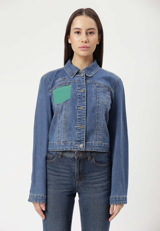 UnCrave Pledge | Mid Indigo Cropped Trucker Jacket | Small