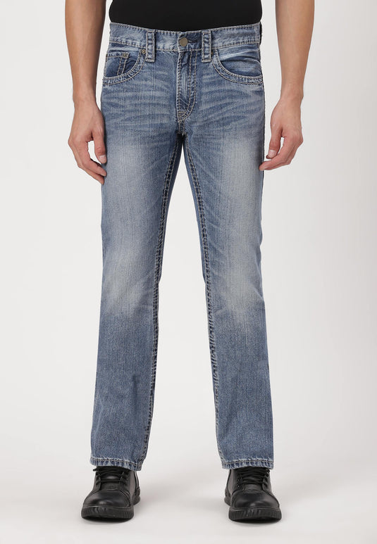 Mid Indigo Mid Rise Straight Jeans