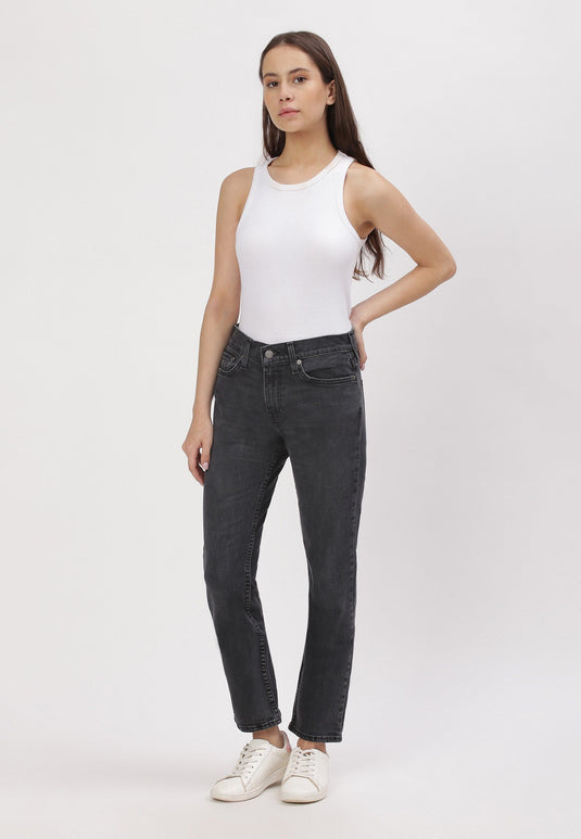 Black Mid Rise Straight Jeans