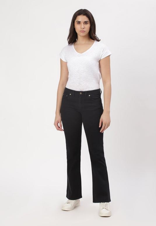 Black Mid Rise Straight Jeans