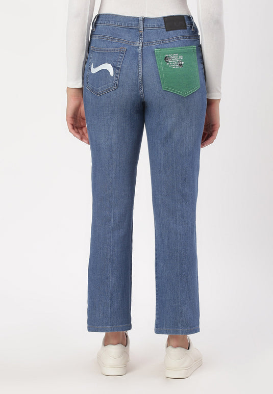 Mid Indigo Mid Rise Straight Jeans