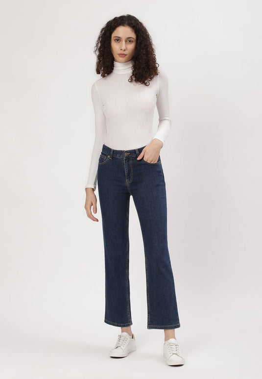 Mid Indigo Mid Rise Straight Jeans