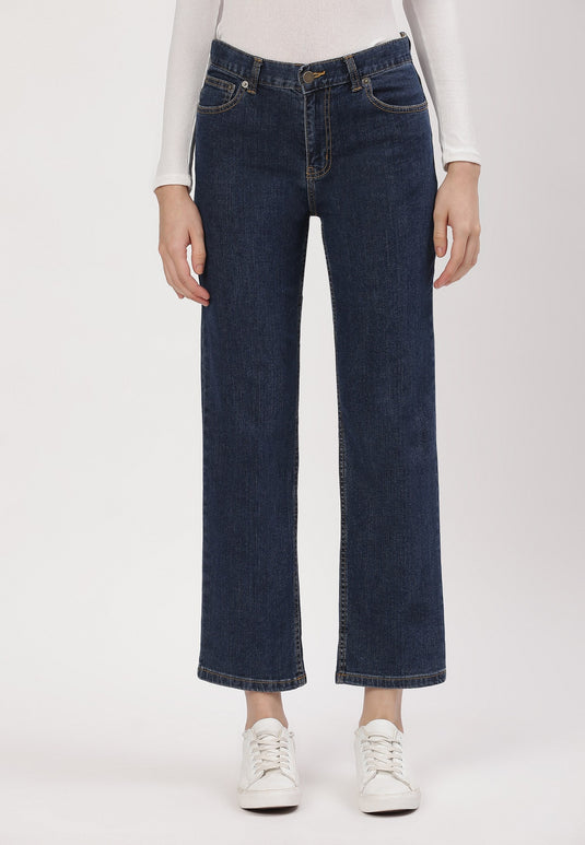 Mid Indigo Mid Rise Straight Jeans