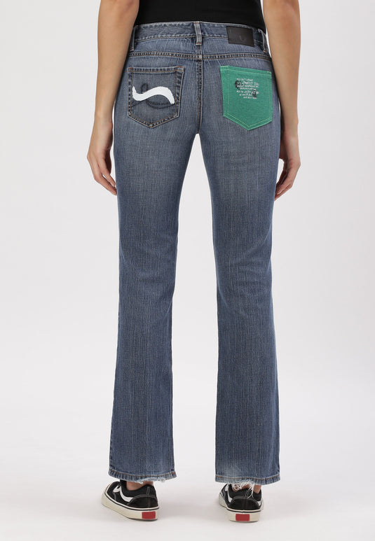 Mid Indigo Low Rise Straight Jeans