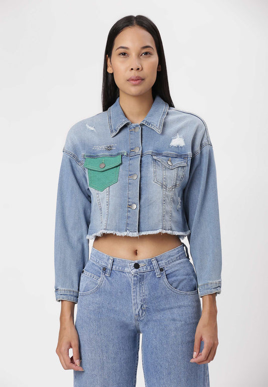 UnCrave Pledge | Light Indigo Cropped Trucker Jacket | Extra Small