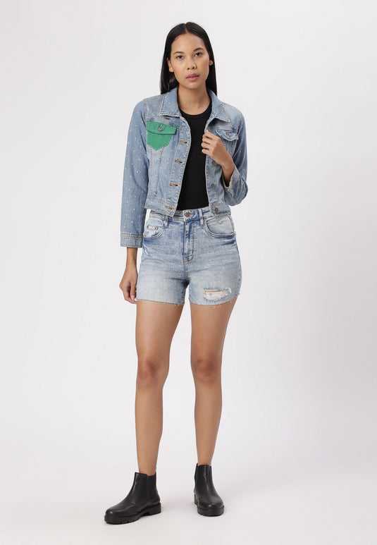 UnCrave Pledge | Light Indigo Cropped Trucker Jacket | Extra Small