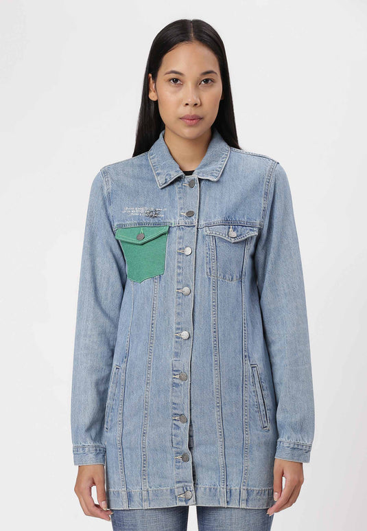 UnCrave Pledge | Light Indigo Long Trucker Jacket | Extra Small