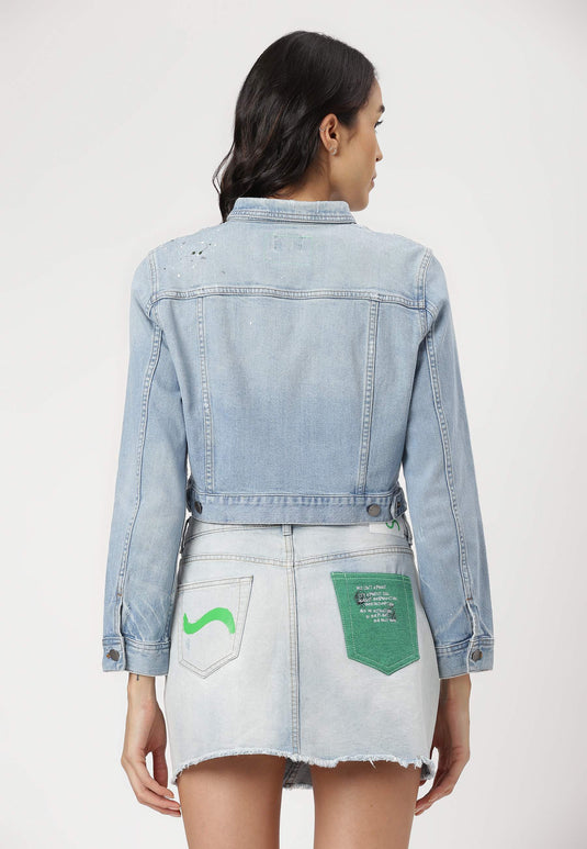 UnCrave Pledge | Light Indigo Cropped Trucker Jacket | Medium