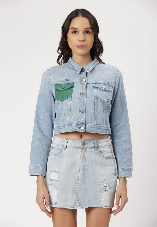 UnCrave Pledge | Light Indigo Cropped Trucker Jacket | Medium