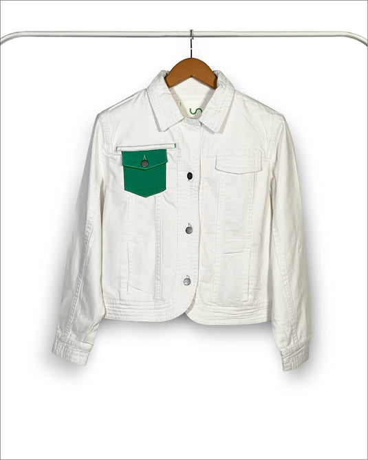 UnCrave Pledge | White Regular Trucker Jacket | Large