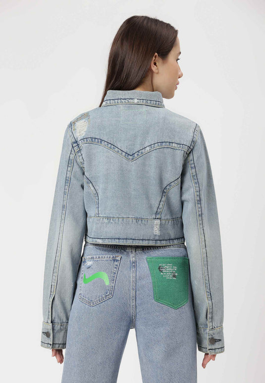 UnCrave Pledge | Light Indigo Cropped Trucker Jacket | Small