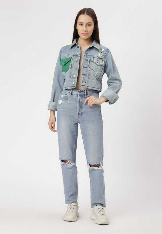 UnCrave Pledge | Light Indigo Cropped Trucker Jacket | Small