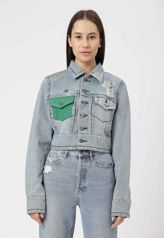 UnCrave Pledge | Light Indigo Cropped Trucker Jacket | Small