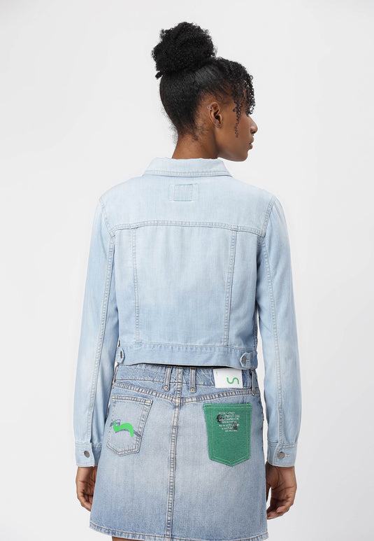 UnCrave Pledge | Light Indigo Cropped Trucker Jacket | Medium