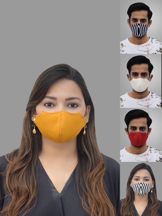 Unisex 5 Pcs 2-Ply Printed And Solid Reusable Outdoor Masks