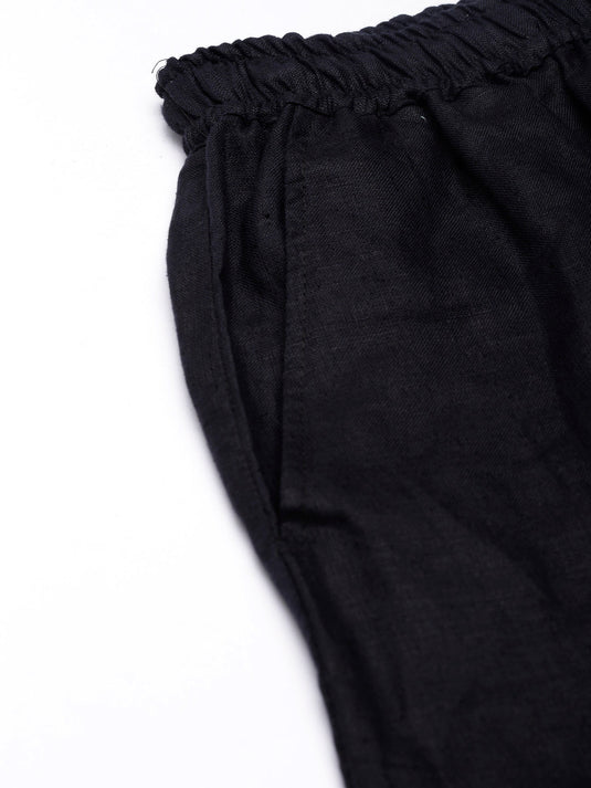 Men Hemp Regal Black Broad Bottom Comfort Pant