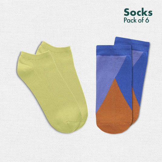 Color Therapy! Unisex Socks, 100% Organic Cotton,  Ankle Length, Pack of 6