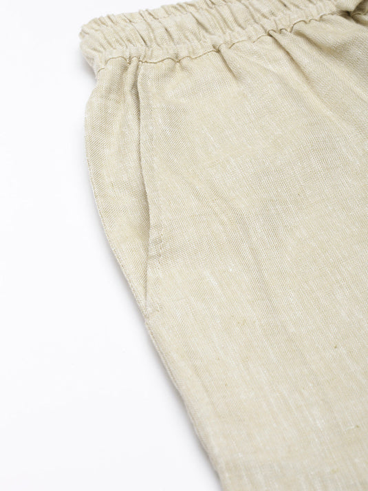 Men Hemp Beige Broad Bottom Comfort Pant