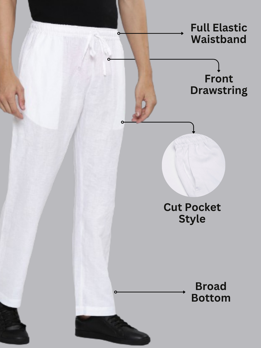 Men Hemp White Broad Bottom Comfort Pant