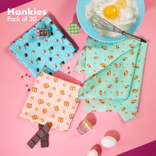 My Hanky Closet! Unisex Hankies, 100% Organic Cotton, Pack of 30 + Free Tin Box