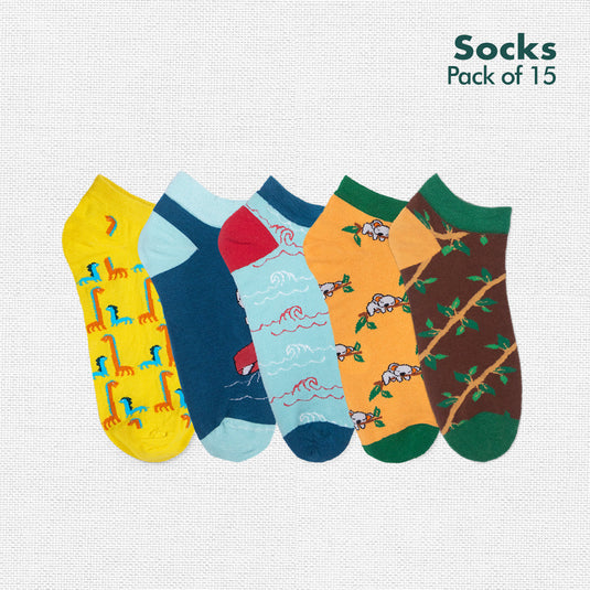 My Sock Drawer! Series 1! Unisex Socks, 100% Organic Cotton, Ankle Length, Pack of 15 + Free Tin Box