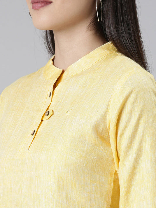 Women Solid Yellow and White Kurta Set