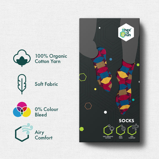 Geometri-fication Series 1! Unisex Socks, 100% Organic Cotton, Ankle Length, Pack of 3