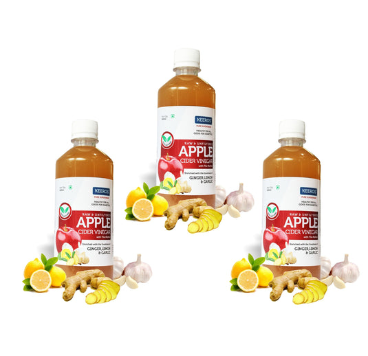 Keeros Apple Cider Vinegar for Diabetics & Weight Watchers | Infused with Ginger, Lemon & Garlic | 100% Natural, Pure, Raw, Unfiltered with Mother Vinegar | No Added Sugar