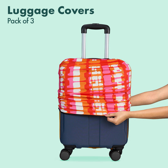 Abstract Mania! Luggage Covers With Detachable Pouch, 100% Organic Cotton Lycra, Small+Medium+Large Sizes, Pack of 3