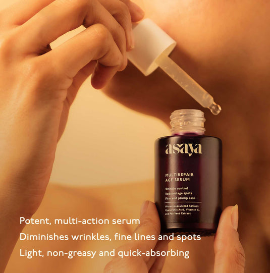 Potent, light, non greasy, Asaya anti aging retinoid cream best for reducing wrinkles fine lines and spots