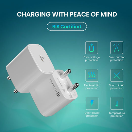 Adapto 25 Plus- 25W Type-C PD Charger/Adapter with Fast Charging BIS certified