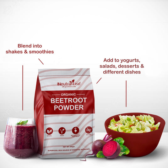 NeutraLeaf Organic Beetroot Powder | 200g | Skin, Face & Hair | Muscle Build | Boosts Energy | Digestion| Pre Workout