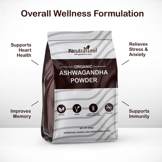 NeutraLeaf Organic Ashwagandha Root Powder | 200 Grams | Helps Fight Anxiety and Stress