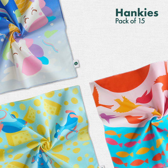 Enchanted Tales! Unisex Kid's Hankies, 100% Organic Cotton, Pack of 15