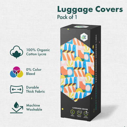 Geometric Vibes! Luggage Cover With Detachable Pouch, 100% Organic Cotton Lycra, Large Size, Pack of 1