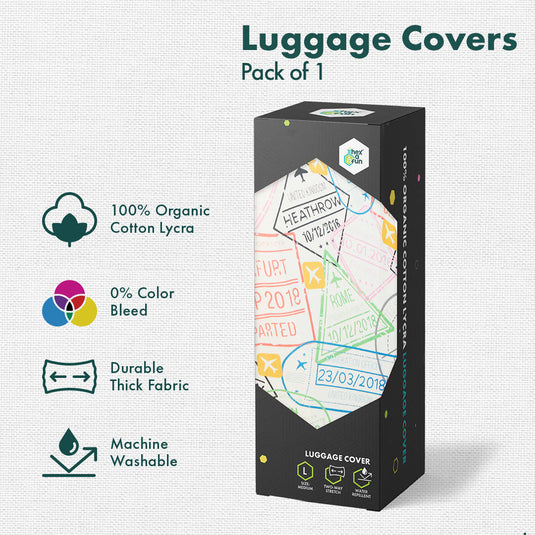 Stamp-ed! Luggage Cover With Detachable Pouch, 100% Organic Cotton Lycra, Large Size, Pack of 1