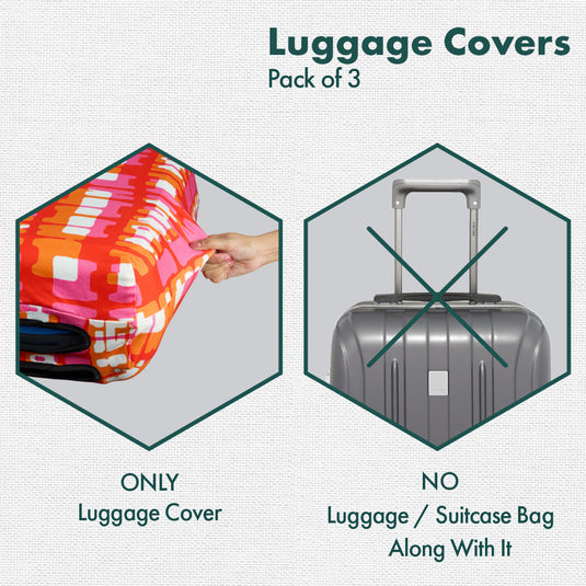 Abstract Mania! Luggage Covers With Detachable Pouch, 100% Organic Cotton Lycra, Small+Medium+Large Sizes, Pack of 3