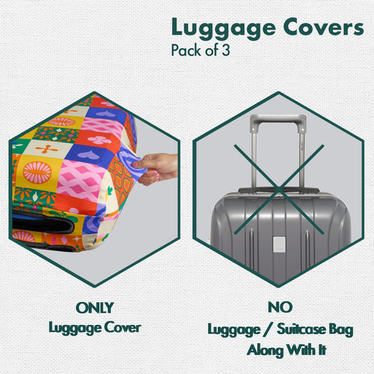 Abstract-ology! Luggage Covers, 100% Organic Cotton Lycra, Small+Medium+Large Sizes, Pack of 3