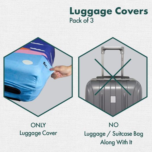 Vacay Ready! Luggage Covers, 100% Organic Cotton Lycra, Small+Medium+Large Sizes, Pack of 3