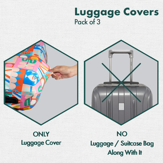 Art Of Abstract! Luggage Covers With Detachable Pouch, 100% Organic Cotton Lycra, Small+Medium+Large Sizes, Pack of 3