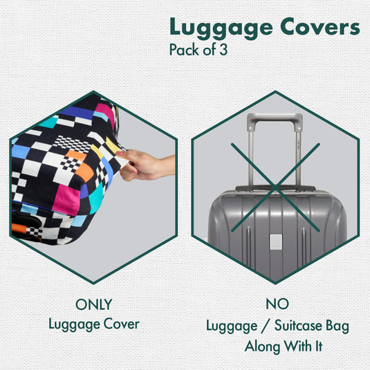 Glitching! Luggage Covers With Detachable Pouch, 100% Organic Cotton Lycra, Small+Medium+Large Sizes, Pack of 3