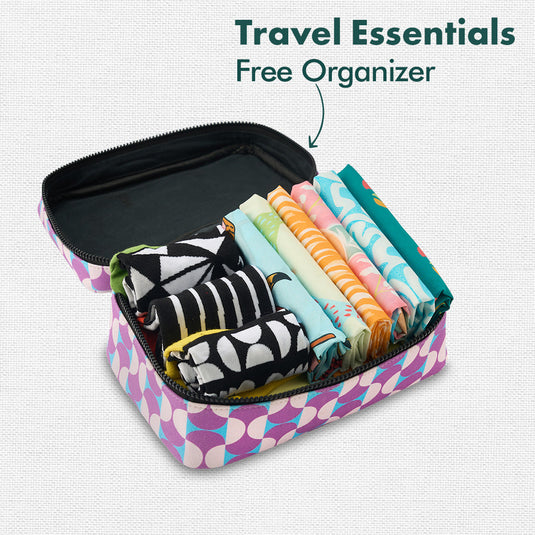 Retro! Travel Essentials, 100% Sustainable Fabric, Pack of 15 + Free Travel Organizer, Large Size