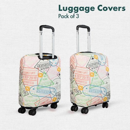 Stamp-ed! Luggage Covers, 100% Organic Cotton Lycra, Small+Medium+Large Sizes, Pack of 3