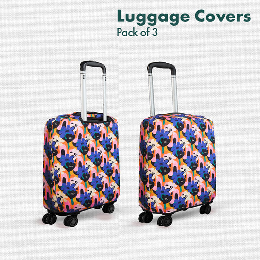 Abstract Affair! Luggage Covers, 100% Organic Cotton Lycra, Small+Medium+Large Sizes, Pack of 3