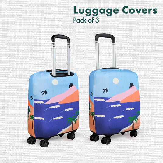 Vacay Ready! Luggage Covers, 100% Organic Cotton Lycra, Small+Medium+Large Sizes, Pack of 3